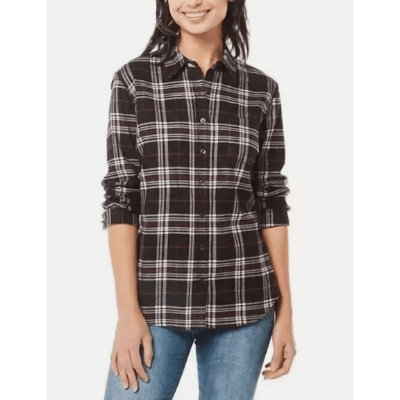 WEATHERPROOF VINTAGE BLACK FLANNEL BUTTON DOWN BLOUSE MEDIUM