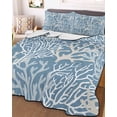 thumbnail image 3 of Quilts Twin Size Bedding Set, Blue Coral Coastal Lightweight Quilted Comforter, Ocean Nautical Seaside Beach Soft Reversible Bedspread Coverlet with Pillow Covers for All Season, 68" x 86", 3 of 7
