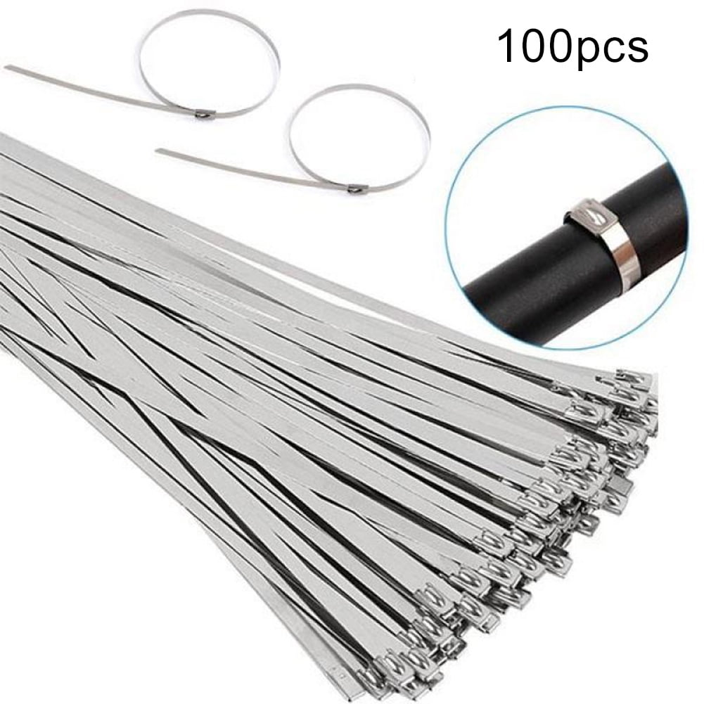 100 x Stainless Steel Metal Cable Ties 300mm x 4.6mm Heat Wrap Exhaust Zip Tie