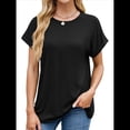 thumbnail image 3 of Camisetas Casuales Holgadas para Mujer, Camisetas de Verano de Corta con Cuello Redondo y Modernas Negro XL, 3 of 10
