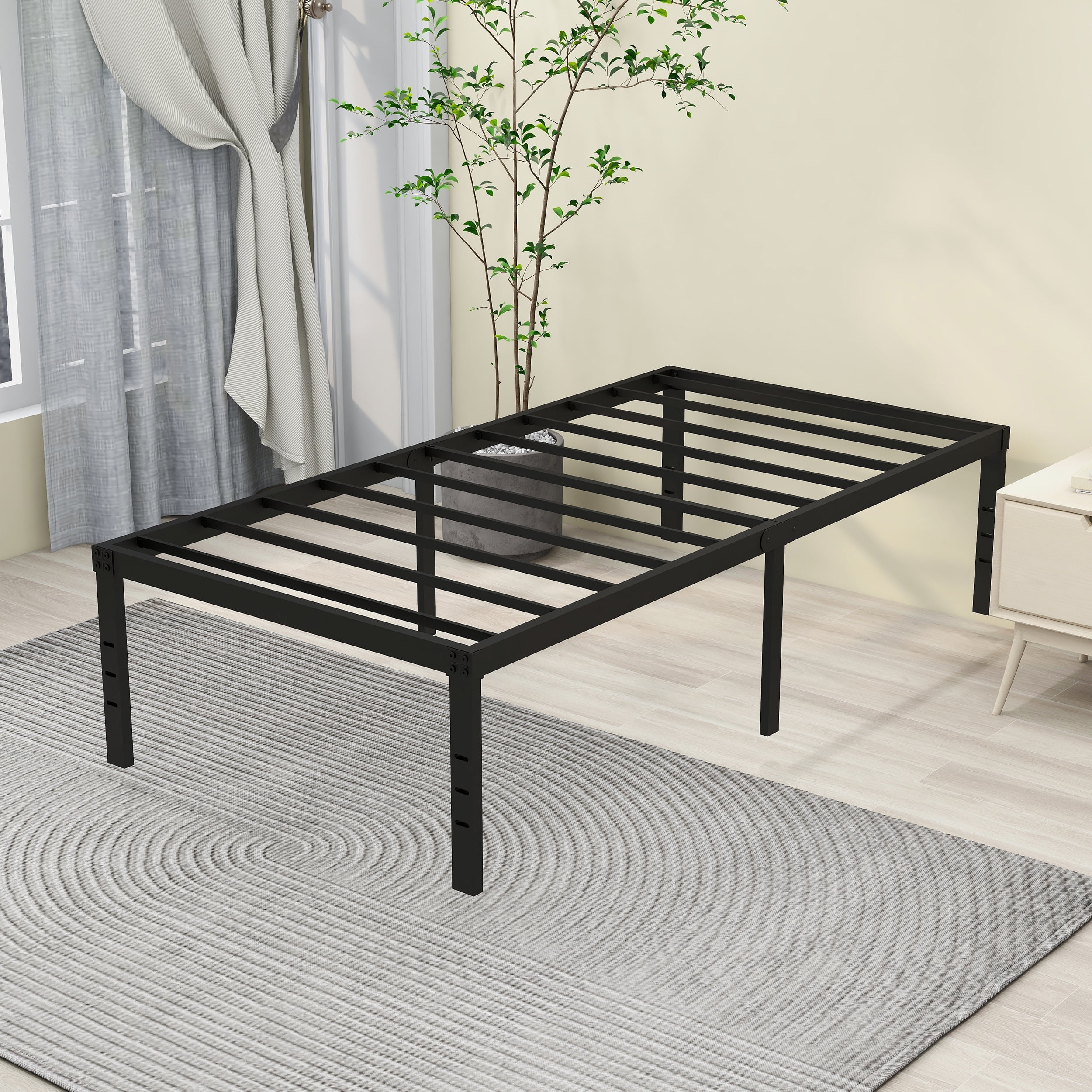 NNV 18" 3500 lbs Heavy Duty Twin Bed Frame, Duty Steel Slat Metal Bed