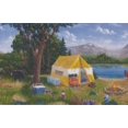 thumbnail image 1 of Camp Site Tent Mountain River Black Bear Racoon Nature Wallpaper Border Retro Design, Roll 15' x 9", 1 of 3