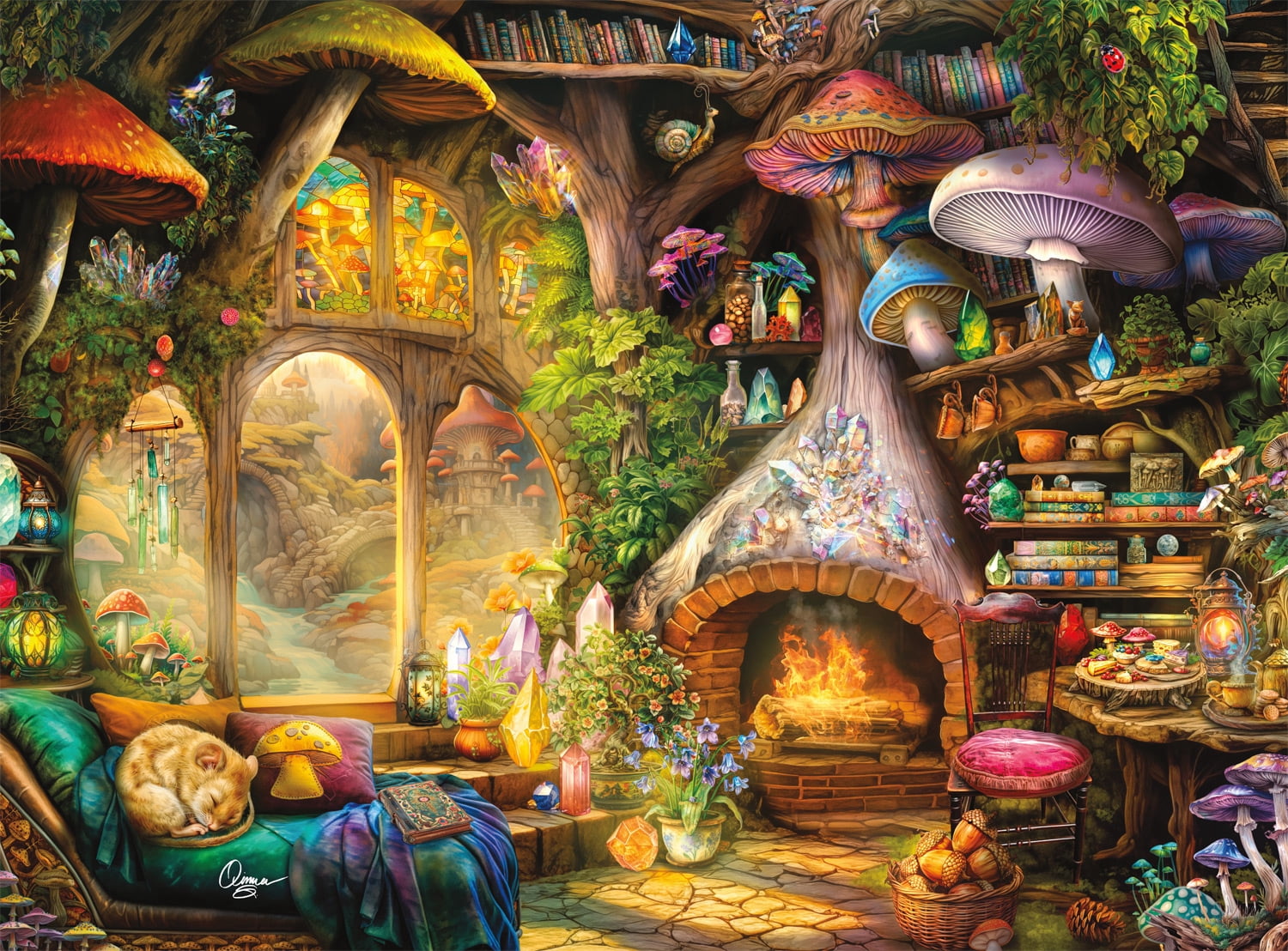 Buffalo Games Merry Mushroom Cottage 1000-Piece 26.75 x 19.75-Inch Interlocking Jigsaw Puzzle for Adults Ages 14+