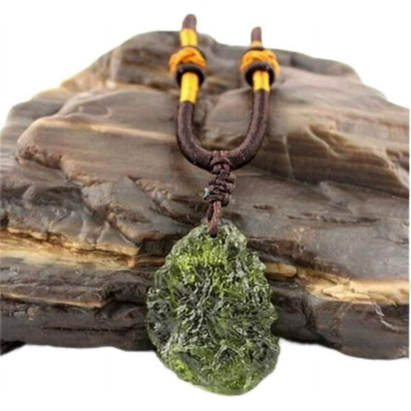 Collar de Cristal de Moldavita,Colgante de Moldavita,Meteorito Checo,Poderosa Piedra Curativa de para Hombres y Mujeres,Vidrio Verde