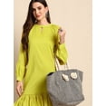 thumbnail image 4 of Janasya Keyhole Neck Full Sleeve Solid Mustard Cotton Western Dress For Women,Summer Dress/Summer Wear, 4 of 5