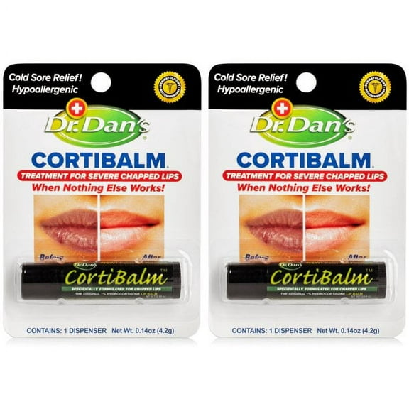 Dr. Dans CortiBalm Lip Balm Hypoallergenic Cool Sore Relief 0.14oz, 2-Pack