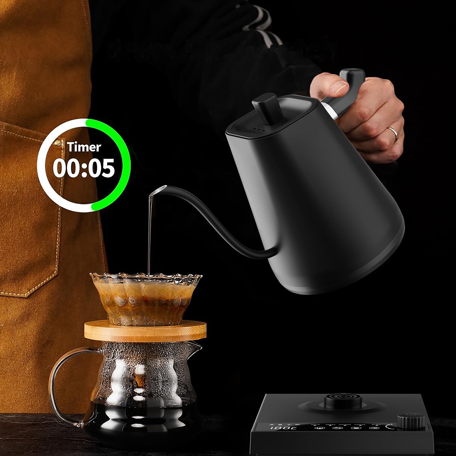 Eurhowing Electric Gooseneck Kettle, 0.6L Stainless Steel Pour-Over Kettle, 1000W Brewing Kettle for Coffee & Tea, 1°C Temperature Control & Hold, Black