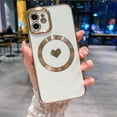 thumbnail image 5 of for iPhone 12 Case Compatible with MagSafe, Luxury Love Heart Soft Phone Case, Full Camera Lens Protection Magnetic Case for iPhone 12 for Women Girls (6.1") - White, 5 of 9