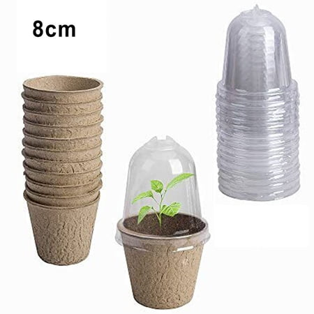 Fule 10pcs Biodegradable Paper Plant Pots with Humidity Dome for Grow Nursery
