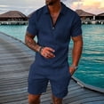 thumbnail image 3 of Men's Spring Summer 2-Piece Tracksuit, Short Sleeve Polo Shirt and Shorts, Casual Sport Suit For Hot Weather Outdoor Activities,Blue,3XL, 3 of 7