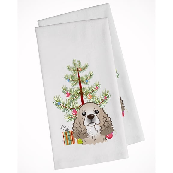 Carolines Treasures BB1588WTKT Christmas Tree and Cocker Spaniel White Kitchen Towel Set of 2 Dish Towels 19 X 25"