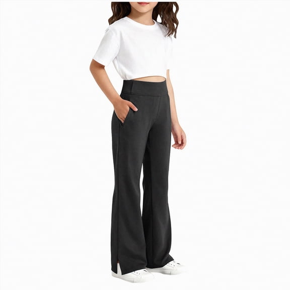 mgoYE Girls Flare Leggings,High Waist Bell Bottom Pants for Kids, Kids Flare Pants(Black,8-9 Years)