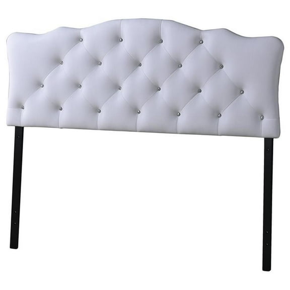Bowery Hill Faux Leather Tufted Queen Panel Headboard in White