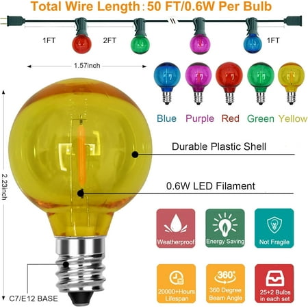 THESG-G40 LED Christmas Globe String Lights, 50FT Shatterproof Colored Christmas Lights with 27 LED Clear Multicolor Lights(2 Spare), Round Outdoor Christmas Lights for Patio Balcony Roofline Garden