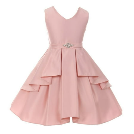 - Good Girl Girls Pink Dull Satin Brooch Sash Junior Bridesmaid Dress