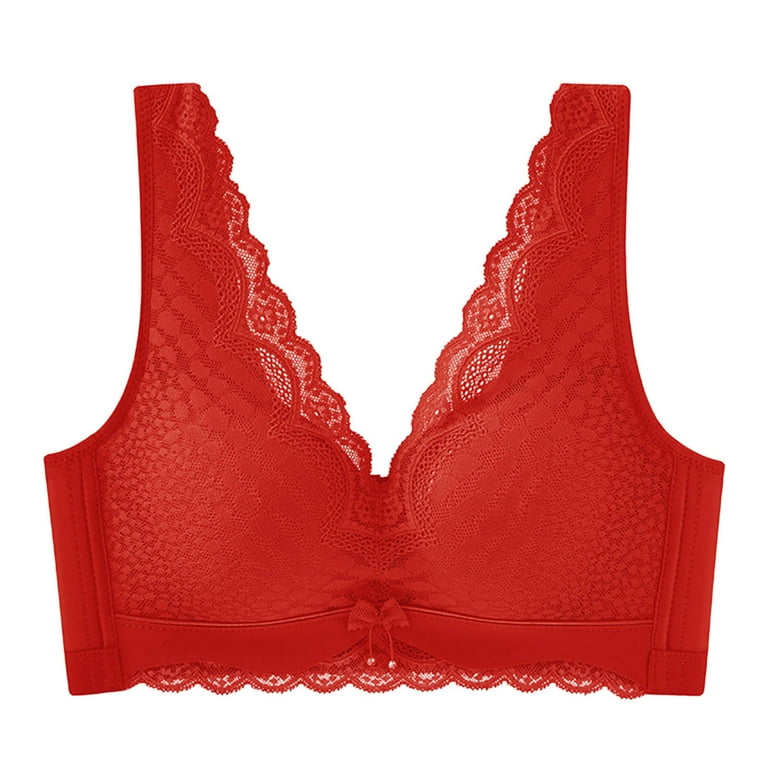 gvdentm Bras For Women Push Up Lace Deep V Neck Wireless Women with Support,  Bralette Pack Red,40C 