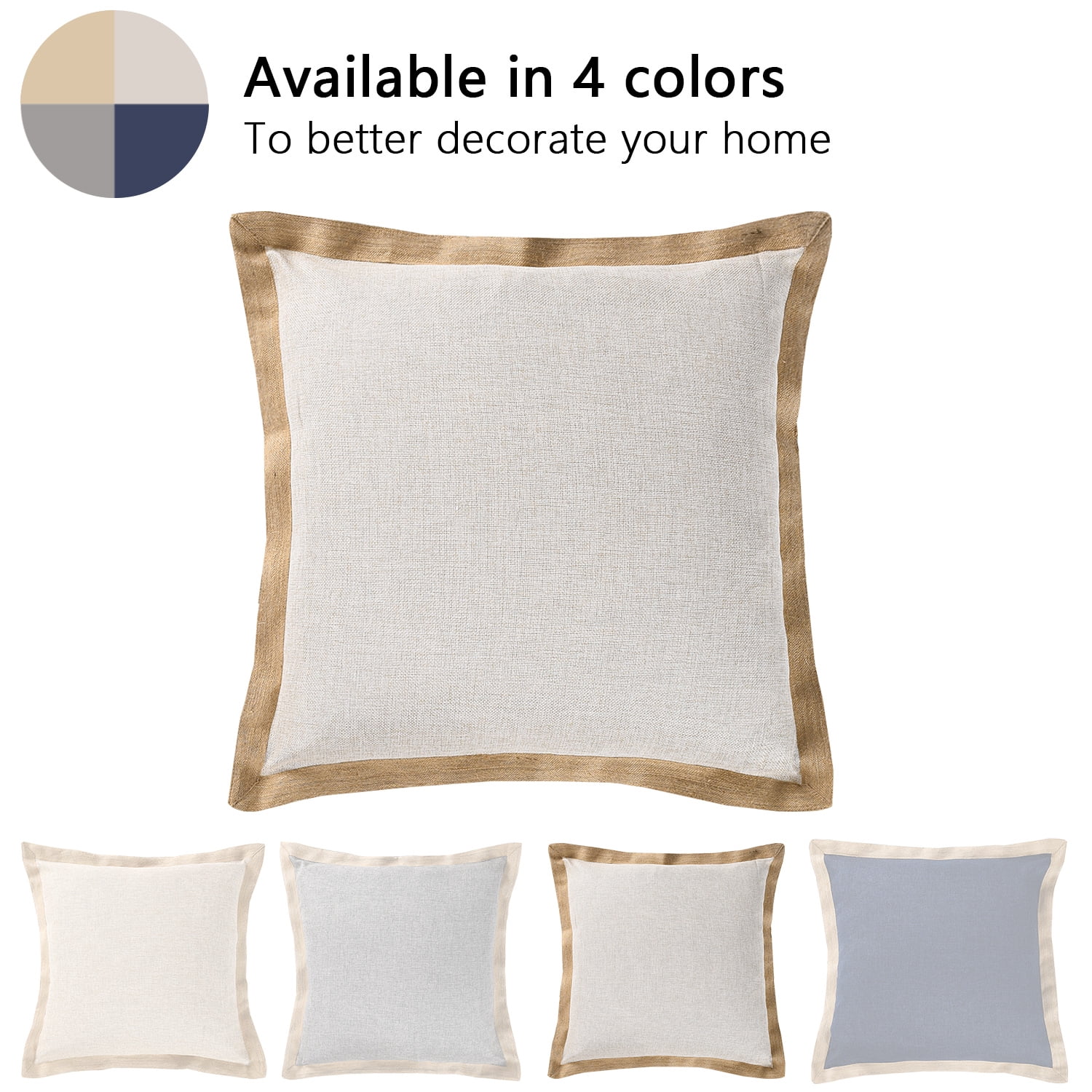 HIG Vintage Square Linen-Like Throw Pillow Covers, Cottage Boho Cushion Covers with Natural Burlap Trim, Idyllic Square Pillow Cases for Car Chair Porch, 2 Pieces, Natural, 20x20, No Insert (WALTER)