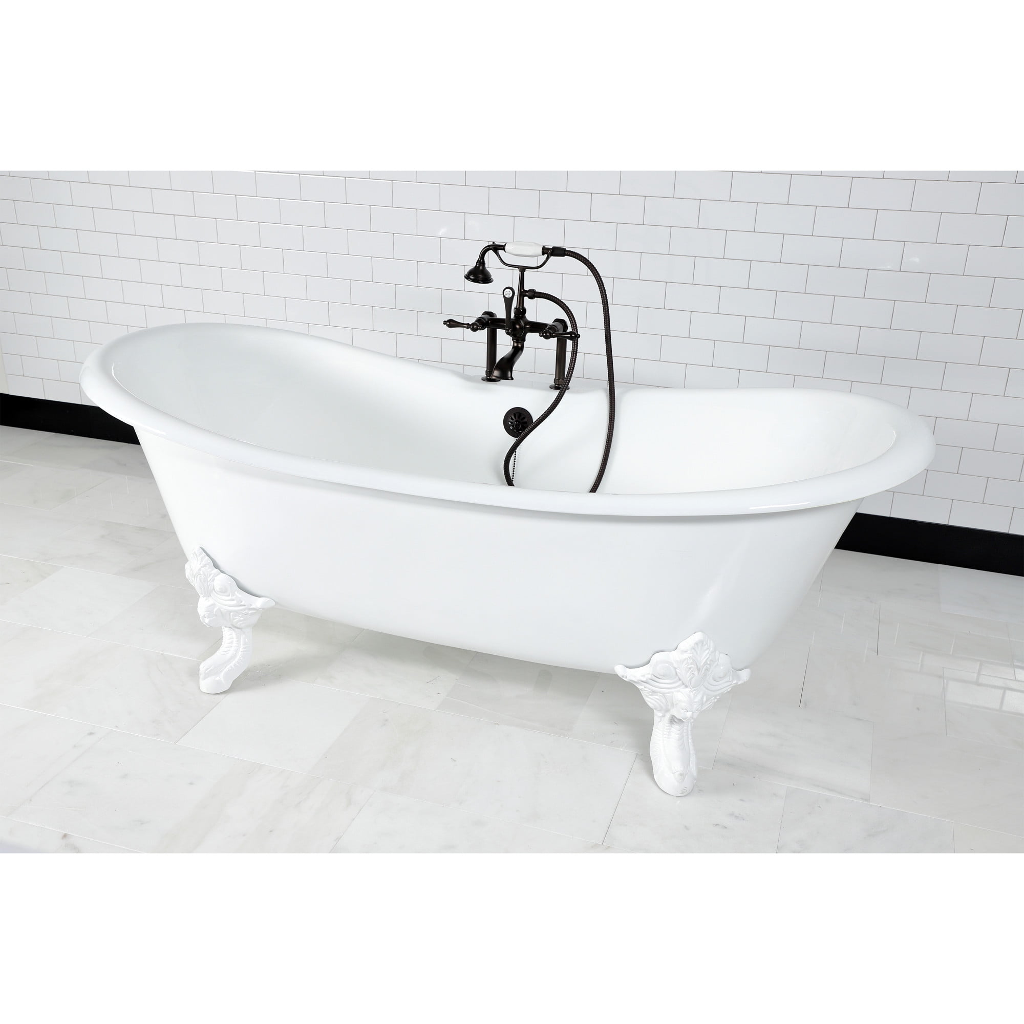 Kingston Brass AE103T5 Aqua Vintage 7" Center Deck-Mount Clawfoot Tub Faucet with Hand Shower, Oil Rubbed Bronze