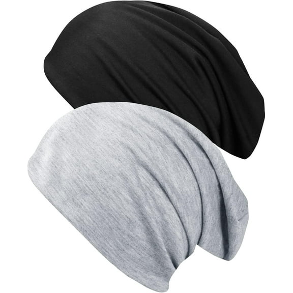 2 Pack Slouchy Beanie Cap for Women and Men, Thin Beanie Hat Baggy Skull Cap Soft Sleep Chemo Fashion Dwarf Hats