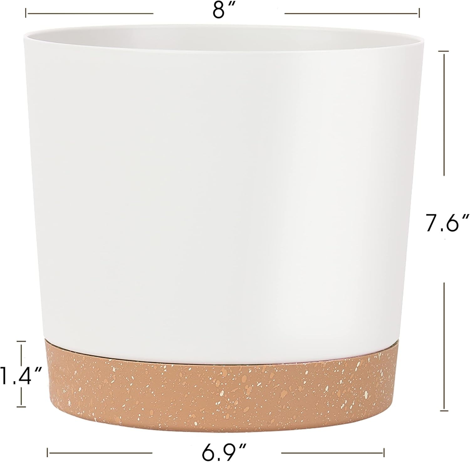 8 Inch  Planters for Indoor Plants, Plastic Flower Pots Plant Pots Indoor with Drainage Saucer for Garden Home Plant, White 8”