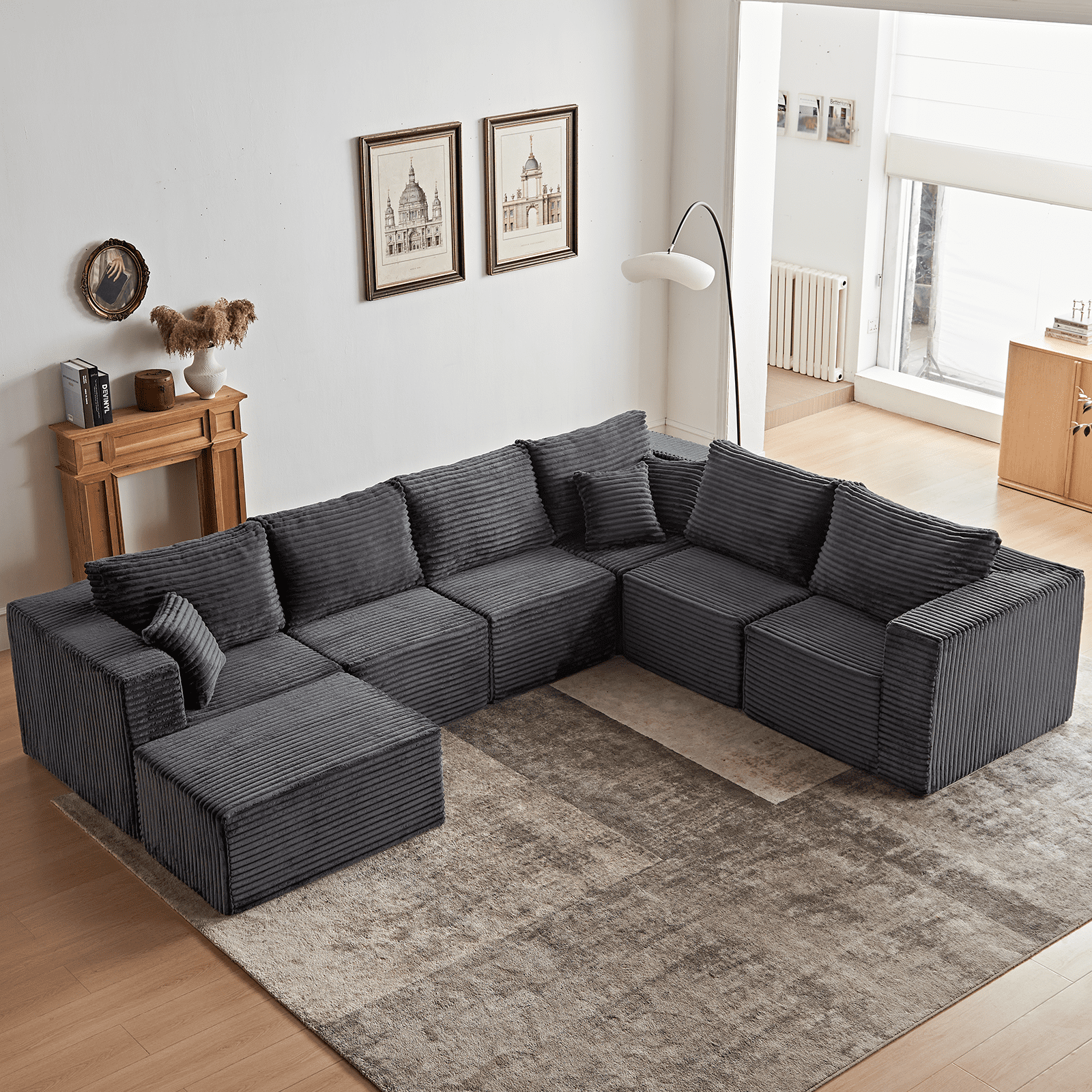 Cozylore 128.3" Oversized Modular Sectional Sofa 7 Seater U Shaped Upholstered Couches Cloud Couch with Deep Seat for Living Room, No Assembly Required, Gray