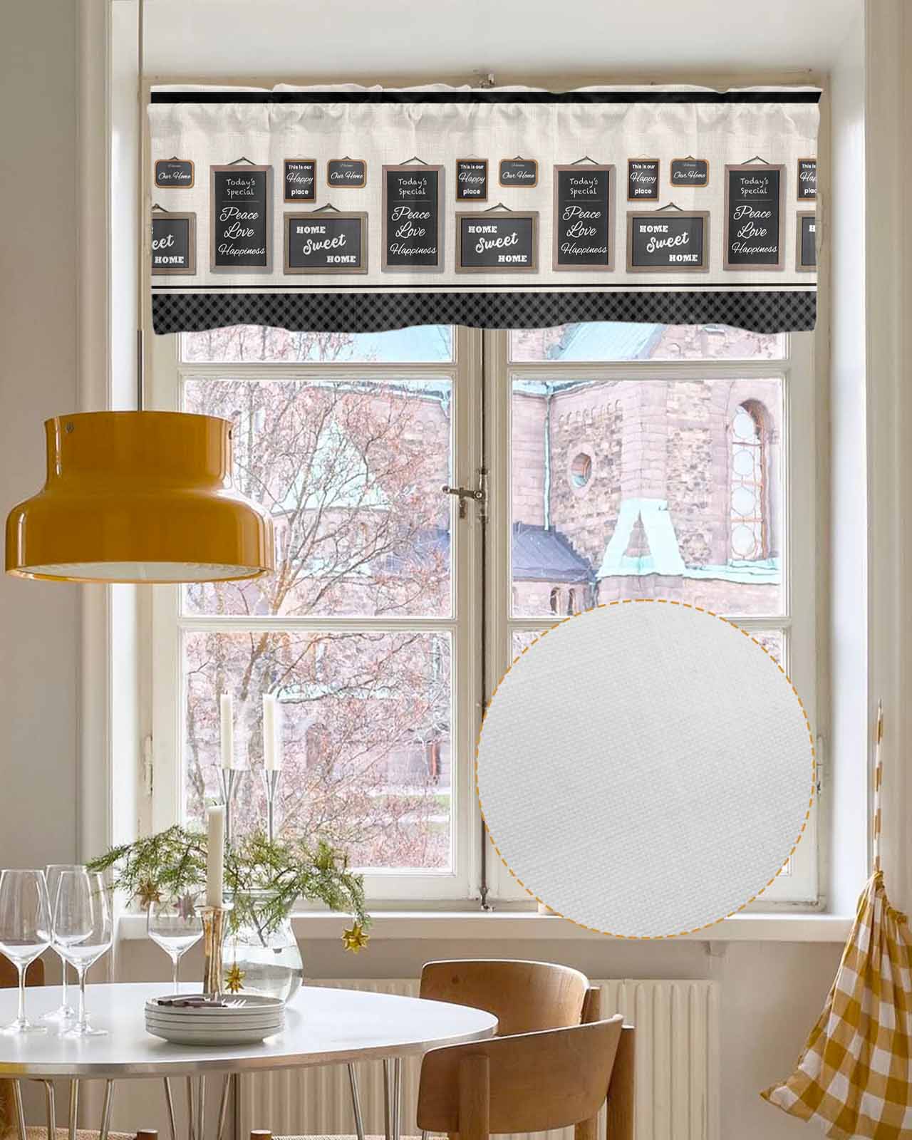 Black Linen Curtain Valance for Bedroom/Bathroom/Kitchen/Office/Living/Dining Room Window,Family Motivational Words Beige Lattice Pocket Topper Drapes Decorative Cafe Drapery Panel 54"x18"