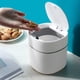 thumbnail image 3 of Mini bote de basura de plástico moderno con tapa - Papelera para tocador de baño, escritorio, mesa o mesa de café - 2 litros (prensa cuadrada - blanco), 3 of 5