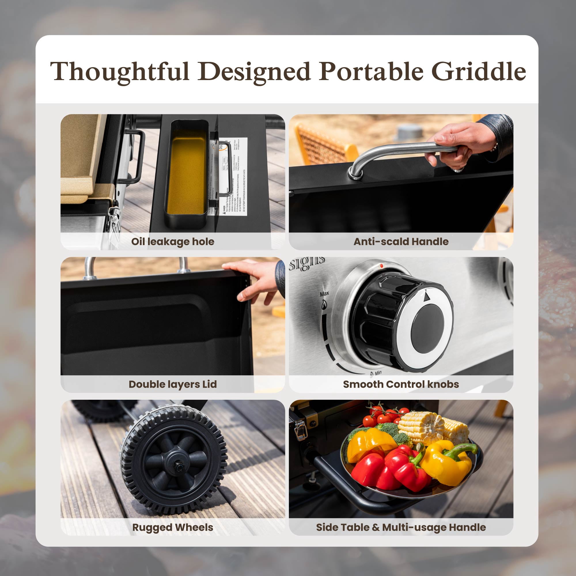 Alpha Joy Potable Outdoor Propane Gas Griddle with Wheels‌ 2-Burner Camping Flat Top Grill On The Go