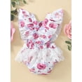 thumbnail image 3 of Liacowi Infant Baby Girl Romper Floral Print Flying Sleeves Lace Panel Snap Bottom Summer Breathable Jumpsuit Summer Outfit, 3 of 9