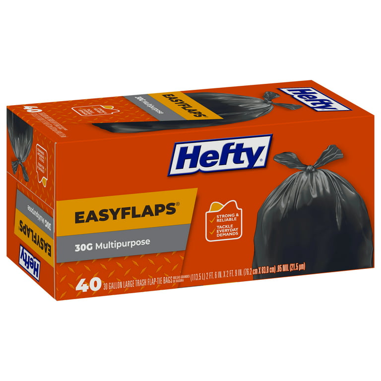 Hefty® EasyFLAPS Trash Bags, Black, 30 Gallons, Box Of 40