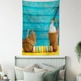 thumbnail image 4 of Easter Bunny Tapestry, Two Cute Easter Rabbits with Blue Wooden Background Pastel Tones Dyed Eggs, Wall Hanging for Bedroom Living Room Dorm Decor, 40"W X 60"L, Multicolor, by Ambesonne, 4 of 5
