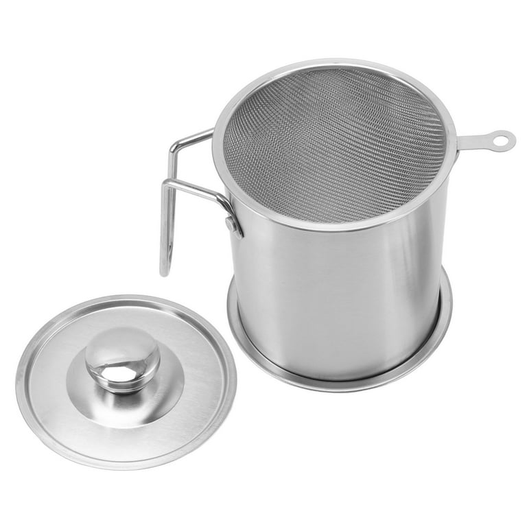 Cook N Home 02651 Stainless Steel Oil Grease Storage Can with Strainer, 3.5 Quarts, Silver