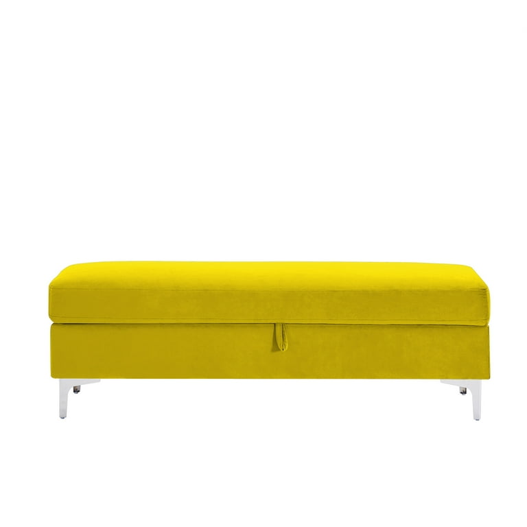56 Inch Long Ottoman Velvet Storage Ottoman Bench with Metal Feet for Bedroom Hallway Yellow