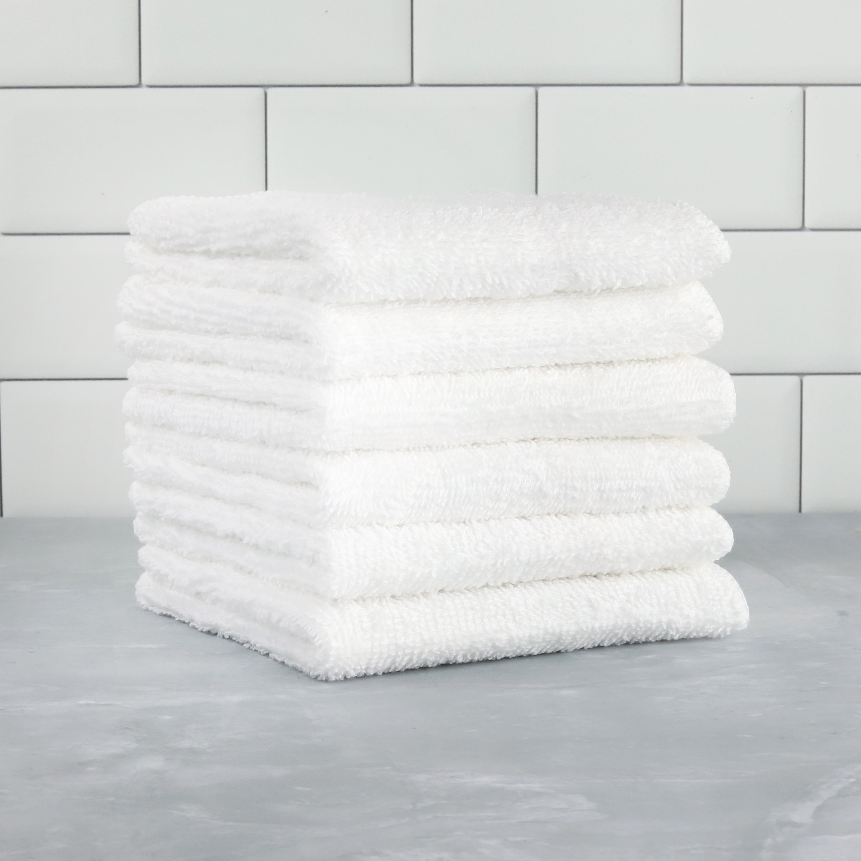 Mainstays Traditional Solid Print 100 Cotton Washcloths, White (6