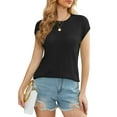 thumbnail image 4 of Uvplove 2025 Womens Cap Sleeve Top Hollow Out Knit Short Tee Shirts Tunic Black-L, 4 of 12