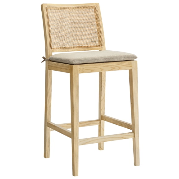 Counter Stool Chair, Natural Brown, Fabric, Wood, Rattan, Bar Pub Cafe Bistro Dining Kitchen Hospitality Restaurant, Modern Contemporary, HB37942