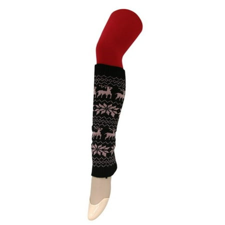 - Alpine Print Cable Knit LegWarmer - Scandinavian Leg Warmer (Black and Pink)