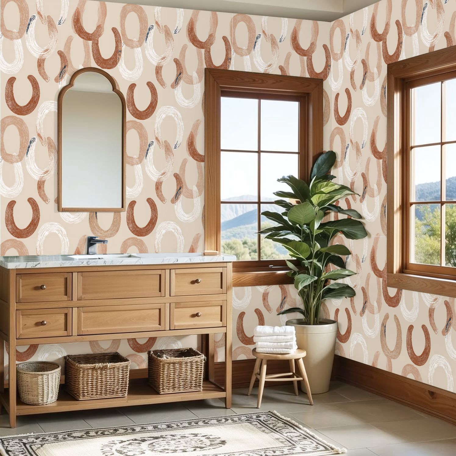 Peel and Stick Wallpaper Abstract Neutral Brushstroke Beige Brown White Tones Wall Mural 23.6in x 9.8ft Self Adhesive Removable Wall Paper Renter Friendly Wallpaper for Bedroom Nursery Living Room