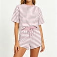 thumbnail image 4 of ShomPort 2 Piece Lounge Set for Women Stripe Oversized Short Sleeve Shirts and Shorts Matching Outfits, 4 of 5