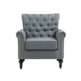 thumbnail image 5 of Mid-Century Modern Accent Chair, Linen Fabric Armchair with Upholstered Button Tufted Back and Wood Legs, Upholstered Lounge Arm Chair Single Sofa Reading Chair for Living Room Bedroom, Dark Gray, 5 of 9