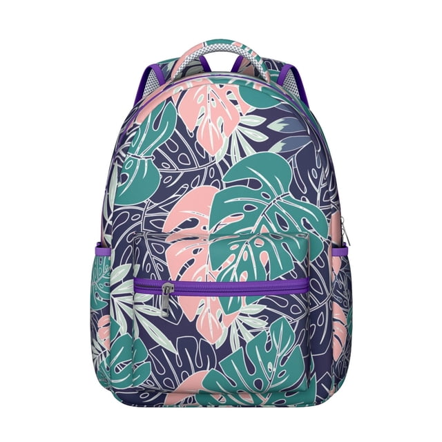 Summer Hawaiian School Backpack Tropical Floral Jungle Leaves Design Colorful Exotic Backpack for Student and Student