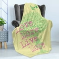 thumbnail image 4 of Animal Soft Flannel Fleece Throw Blanket, Love Live and Peace Image Positive Wishes for the World Work, Cozy Plush for Indoor and Outdoor Use, 60" x 80", Green Soft Pink Yellow, by Ambesonne, 4 of 5