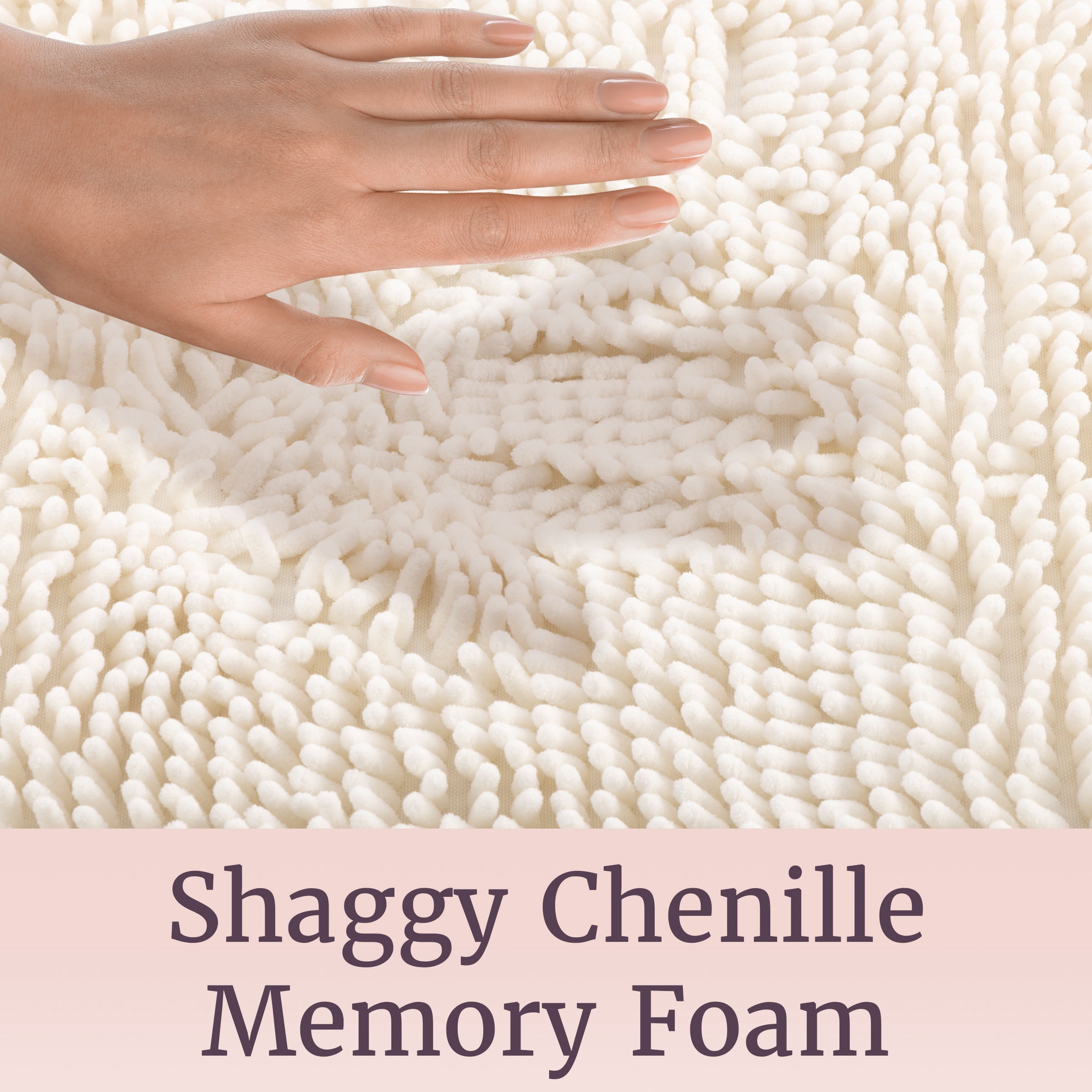 Lavish Home Set of 2 Bathroom Rugs – Chenille Memory Foam Bath Mats, White
