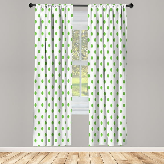 Ambesonne Polka Dot Curtains, Classic Old Round Forms, Pair of 28"x95", Lime Green