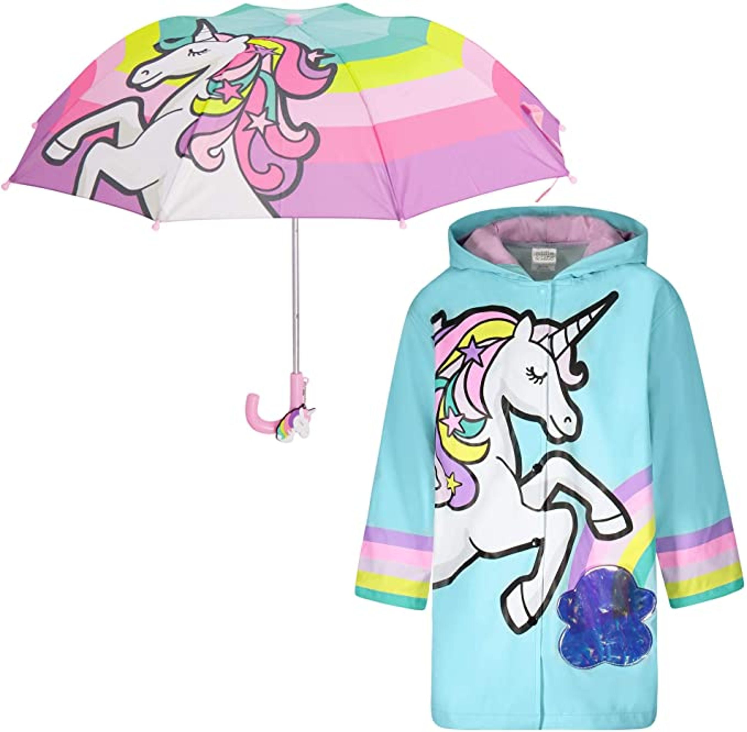 Addie & Tate Umbrella and Raincoat Set for Kids Ages 57 Unicorn