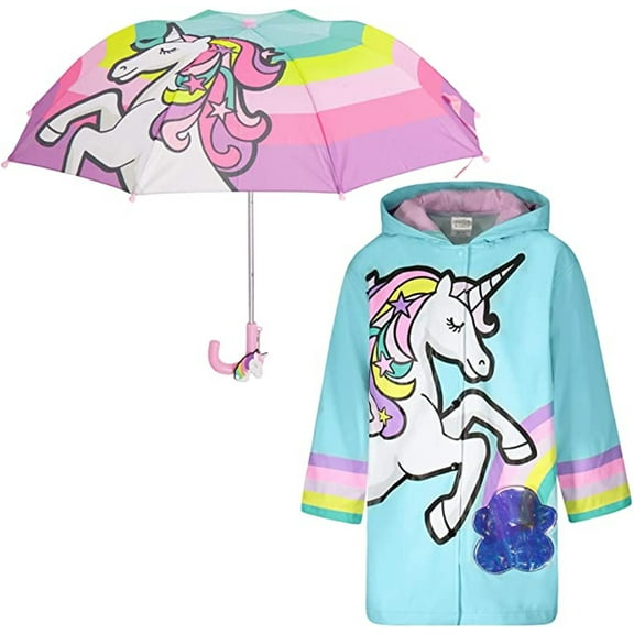 Addie & Tate Umbrella and Raincoat Set for Kids Ages 3-5 - Unicorn Design
