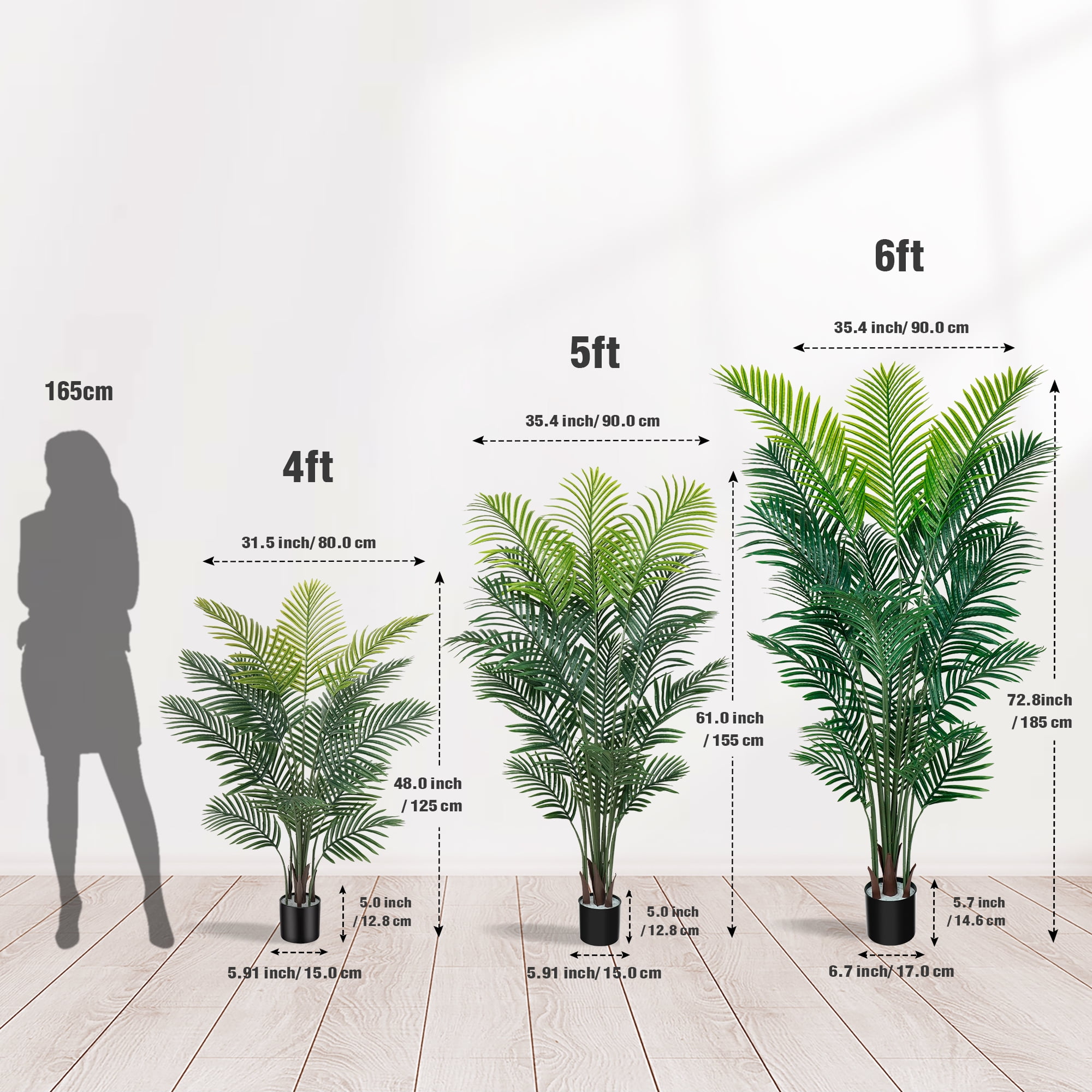 OLIVIVI Artificial Palm Tree 5FT Tall Faux Silk Plant for Home Office Decor Indoor Outdoor Fake Lifelike Potted Plant with Wood Branches 1 pack