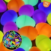 Fun Little Toys 72 Pcs 6 Colors Plastic Easter Eggs with 100 PCs Glow Sticks Bulk, Glow in the Dark, Easter Basket Stuffers, Party Favor for Kids