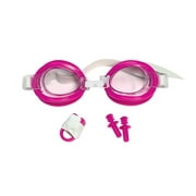 Goggles, Ear Plug and Nose Clip Combo Pool Accessory Set for Juniors 6"- Pink