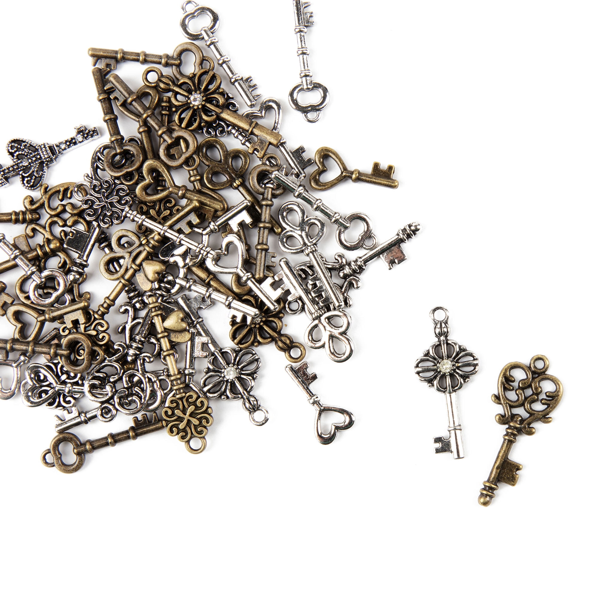 Cousin DIY Antique Keys Bulk Charm Assortment, 50 Piece, Silver/Gold Metal, Adult, Unisex
